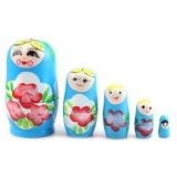 Dünyadan Hediyeler Ahşap Matruşka Bebek Beşli Set Mavi