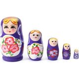 Dünyadan Hediyeler Ahşap Matruşka Bebek Beşli Set Mor - Bej