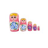 Dünyadan Hediyeler Ahşap Matruşka Bebek Beşli Set Pembe