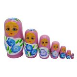 Dünyadan Hediyeler Ahşap Matruşka Bebek Yedili Set Gül Pembe
