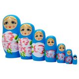 Dünyadan Hediyeler Ahşap Matruşka Bebek Yedili Set Mavi