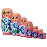Dünyadan Hediyeler Ahşap Matruşka Bebek Yedili Set Pembe