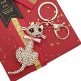 Dünyadan Hediyeler Kristal Taşlı Pembe Papyon Kedi Anahtarlık No.1