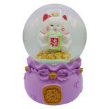 Dünyadan Hediyeler Maneki Neko Şans Kedisi Işıklı Kar Küresi Mor 9cm
