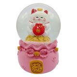 Dünyadan Hediyeler Maneki Neko Şans Kedisi Işıklı Kar Küresi Pembe 9cm