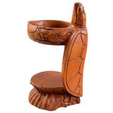 Dünyadan Hediyeler Maun Ağacı Ahşap El Oyması Kaplumbağa Şişelik 26x15 cm