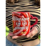 Dünyanın En Iyi Annesi Tasarım Kaliteli Porselen Hediyelik Kupa Bardak - Kırmızı - 330 ml