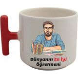 Dünyanın En Iyi Öğretmeni Baskılı Kahve Kupası Öğretmenler Günü Hediyesi - Bej