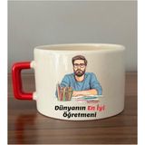 Dünyanın En Iyi Öğretmeni Baskılı Seramik Kupa Bardak Öğretmenler Günü Hediyesi - Bej