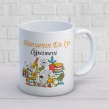 Dünyanın En Iyi Öğretmeni - Öğretmenler Günü Temalı Baskılı Kupa Bardak Mod2 - Beyaz - 300 ml