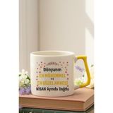 Dünyanın En Mükemmel Annesi Nisanda Doğdu Baskılı Doğum Günü Hediyelik Sarı/Kırmızı Kulplu Kupa, QBLK8258-04NİSAN-SR
