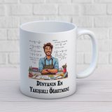 Dünyanın En Yakışıklı Öğretmenine Özel Öğretmenler Günü Hediyelik Baskılı Kupa - Beyaz - 300 ml