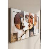 Duo - Soyut İkili Figür Temalı 3 Katmanlı Ahşap Duvar Tablosu 40x68 cm