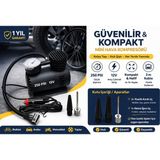 Duolight Mini Kompakt 12V Hava Kompresörü 250 Psı Araç Çakmak Girişli Taşınabilir 3m Aparatlı Lastik Pompası - Siyah