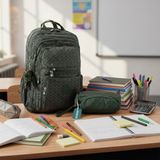 Duomino Krinkıl Suya Dayanıklı Büyük Boy Desenli Yeşil Klinkır Sırt Çantası 15,6 Laptop Okul Çantası Kalemlik Takım Çanta