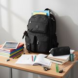 Duomino Krinkıl Suya Dayanıklı Büyük Boy Siyah Çanta ve Kalemlik Klinkır Sırt Çantası/laptop Seyahat Okul Çanta 15,6 Lise Kalemlikli - Siyah-2