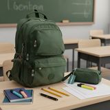 Duomino Krinkıl Suya Dayanıklı Büyük Boy Yeşil Klinkır Sırt Çantası 15,6 Laptop Okul Çantası Kalemlik Takım Çanta