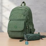 Duomino Krinkıl Suya Dayanıklı Büyük Boy Yeşil Klinkır Sırt Çantası 15,6 Laptop Seyahat Okul Çanta Kalemlik Takım