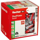 Duopower 8 x 40, Evrensel Dübel, Güçlü 2 Bileşenli Dübel, Beton, Tuğla, Taş, Alçı Yapı Plakaları Vb. Sabitlemek Için Plastik Dübel, Vidasız, 100 Adet