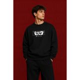 Dupe Design Berserk Anime Göz Baskılı Siyah Oversize Sweatshirt Unisex Japon Stil Bisiklet Yaka