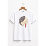 Duples Kadın Giyim Anime Kedi Baskılı Penye Oversize T-Shirt