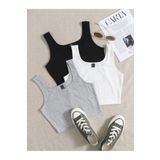 Duples Kadın Siyah Beyaz Gri 3'Lü Paket Fitilli Askılı Crop Top Bluz