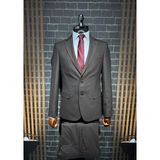 Dupont Classics Dupont Erkek Çizgili Ikili Takım Elbise - Viskon Slim Fit Mono Yaka 6 Drop - Kahverengi - 54