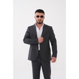 Dupont Classics Dupont Erkek Çizgili Takım Elbise - Slim Fit 6 Drop Mono Yaka Çift Yırtmaç Ikili Takım - Gri - 46