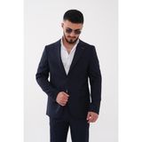Dupont Classics Dupont Erkek Çizgili Takım Elbise - Slim Fit 6 Drop Mono Yaka Çift Yırtmaç Ikili Takım - Lacivert - 56