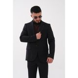 Dupont Classics Dupont Erkek Çizgili Takım Elbise - Slim Fit 6 Drop Mono Yaka Çift Yırtmaç Ikili Takım - Siyah - 52