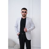 Dupont Classics Dupont Erkek Keten Slim Fit Blazer Ceket - 6 Drop Çift Yırtmaç Sivri Yaka Spor Ceket - 58 - Gümüş