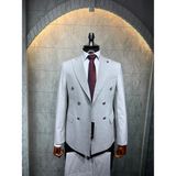 Dupont Classics Dupont Erkek Kruvaze Çizgili Takım Elbise - Slim Fit 6 Drop Sivri Yaka Çift Yırtmaçlı Viskon - Açık Gri - 46