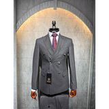 Dupont Classics Dupont Erkek Kruvaze Çizgili Takım Elbise - Slim Fit 6 Drop Sivri Yaka Çift Yırtmaçlı Viskon - Antrasit - Gri - 52