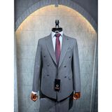 Dupont Classics Dupont Erkek Kruvaze Çizgili Takım Elbise - Slim Fit 6 Drop Sivri Yaka Çift Yırtmaçlı Viskon - Koyu Gri - 50