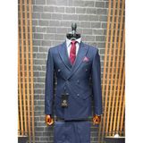 Dupont Classics Dupont Erkek Kruvaze Çizgili Takım Elbise - Slim Fit 6 Drop Sivri Yaka Çift Yırtmaçlı Viskon - Lacivert - 54