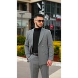 Dupont Classics Dupont Erkek Kruvaze Takım Elbise - Slim Fit 6 Drop Sivri Yaka Çift Yırtmaç - Gri - 48