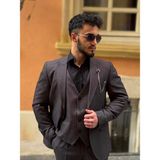 Dupont Classics Dupont Erkek Slim Fit 6 Drop Yelekli Takım Elbise - Sivri Yaka Çift Yırtmaçlı - Koyu Gri - 52