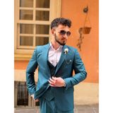 Dupont Classics Dupont Erkek Slim Fit 6 Drop Yelekli Takım Elbise - Sivri Yaka Çift Yırtmaçlı - Turkuaz - 50