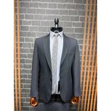 Dupont Classics Dupont Erkek Torba Cepli Takım Elbise - Slim Fit 6 Drop Puntolu Çift Yırtmaç Likralı Viskon - Koyu Gri - 46