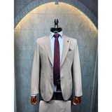 Dupont Classics Dupont Erkek Torba Cepli Takım Elbise - Slim Fit 6 Drop Puntolu Çift Yırtmaç Likralı Viskon - Krem - 48