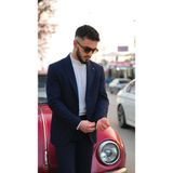 Dupont Classics Dupont Erkek Torba Cepli Takım Elbise - Slim Fit 6 Drop Puntolu Çift Yırtmaç Likralı Viskon - Lacivert - 46