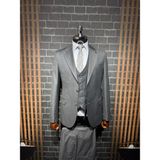 Dupont Classics Dupont Erkek Yelekli Takım Elbise - Filafil Poliviskon Slim Fit Sivri Yaka 6 Drop - Gri - 54