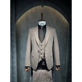 Dupont Classics Dupont Erkek Yelekli Takım Elbise - Likralı Zara Kumaş Slim Fit Kırlangıç Yaka 6 Drop - Açık Kahverengi - 50