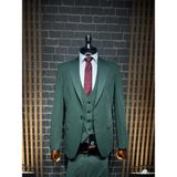 Dupont Classics Dupont Erkek Yelekli Takım Elbise - Likralı Zara Kumaş Slim Fit Kırlangıç Yaka 6 Drop - Koyu Yeşil - 56