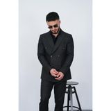 Dupont Slim Fit Erkek Sivri Yaka Çizgili Kruvaze Takım Elbise - Siyah - 6 Drop - 50