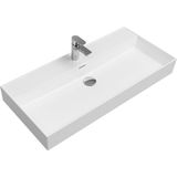 Dura Niva Kare Çanak Lavabo 100X46,5 cm Tezgah Üstü Batarya Delikli Beyaz | 5256
