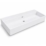 Dura Tiles Dura Niva Kare Çanak Lavabo 100x46,5 Cm Tezgah Üstü Batarya Deliksiz Beyaz | 5255