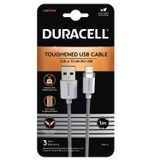 Duracell 1 mt USB-A to Micro Örgülü Beyaz Şarj Kablosu