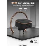 Duracell 24W Seyahat Şarj Adaptörü Çift USB 2×USB-A– Telefon Tablet Hızlı Şarj Cihazı Siyah