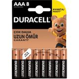 Duracell 8 Adet AAA İnce Kalem Pil 1,5 V Tek Kullanımlık Yüksek Performanslı